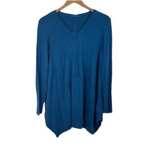 Cut Loose Teal Tunic Top XL Asymmetrical Hem Minimalist Lagenlook